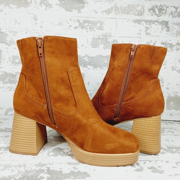 New BP Keyla Platform Brown Faux Suede Chunky Bootie X58 - Picture 10 of 13